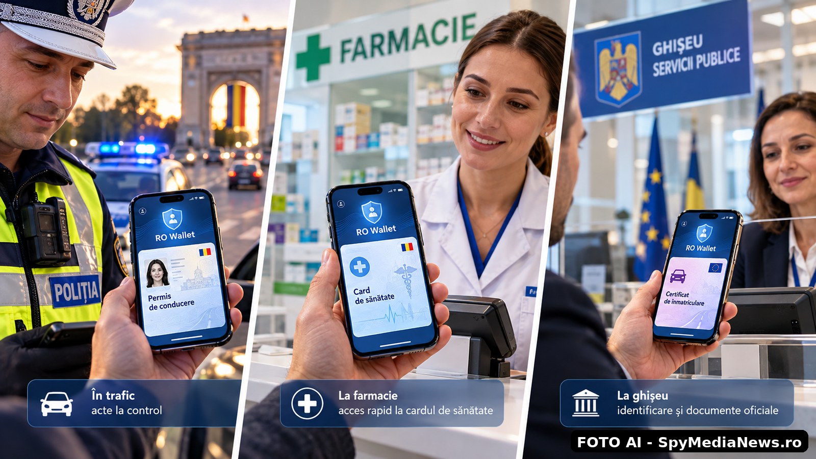 Ilustrație editorială despre RO Wallet, identitate digitală și relația dintre cetățean, stat și tehnologie