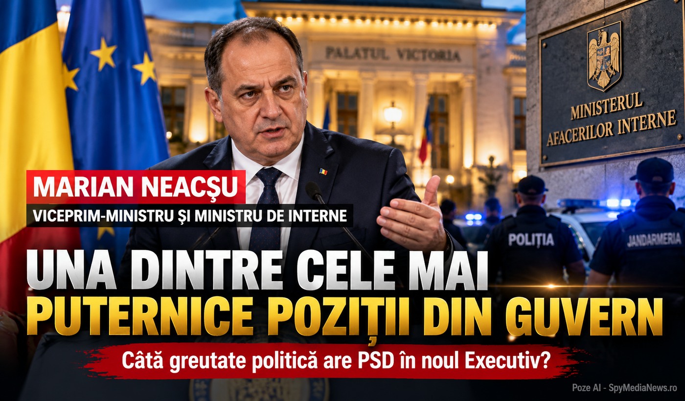 Ilustrație AI cu Marian Neacșu în rolul de viceprim-ministru și ministru al Afacerilor Interne