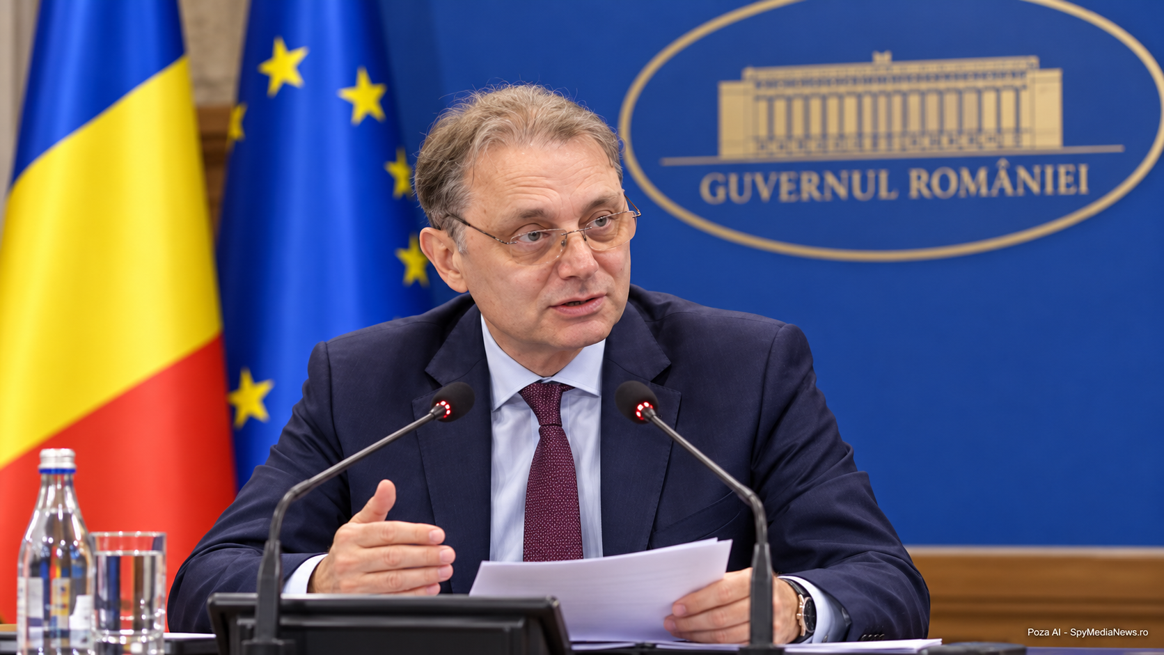 Ilustrație AI cu o conferință de presă politică și întrebarea unde este centrul puterii