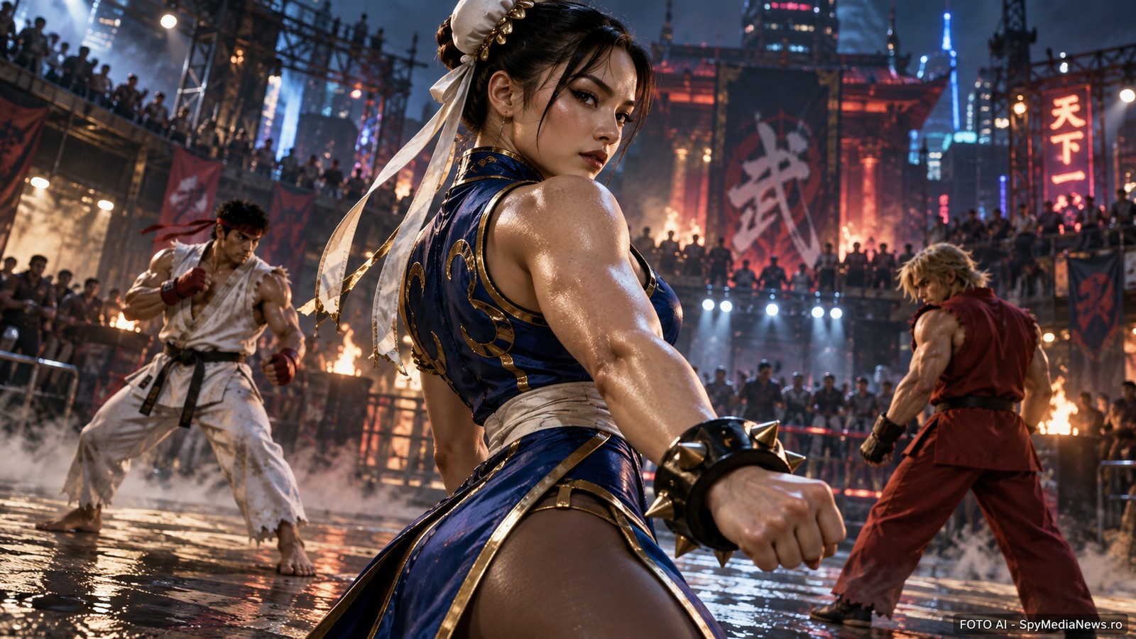 Ilustrație AI cu turneu cinematic de arte marțiale inspirat de fighting games